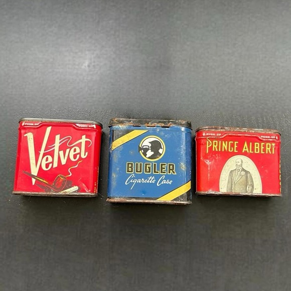 Velvet Bugler Prince Albert Tobacco Tins Vintage Red Blue 3pc Set OS
